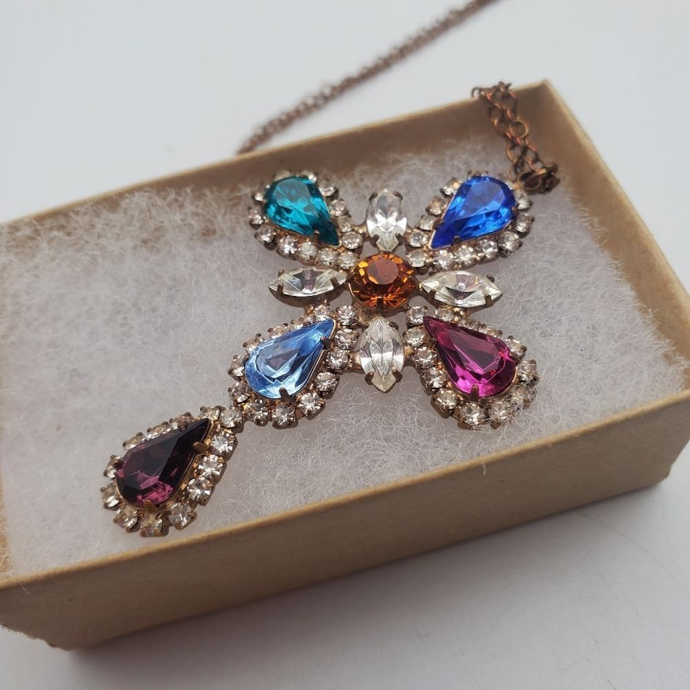 Swarovski crystal gem rainbow art cross necklace‎ - Picture 2 of 2